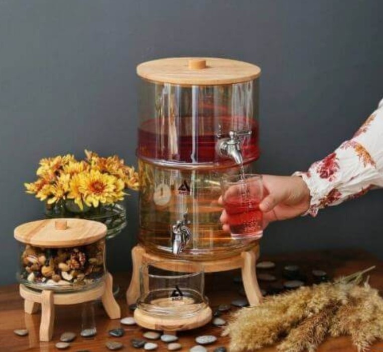 کلمن شیشه ای دو طبقه شامپاینی پایه چوب آرکو