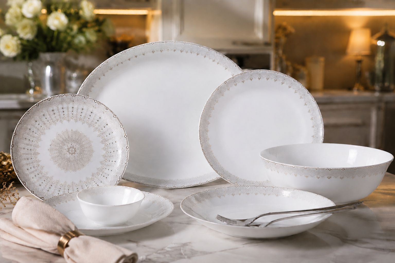 سرویس 26 پارچه اسلیمی طوسی طلا